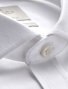 Картинка Mens Formal White Herringbone Fitted Slim Shirt Windsor Collar Single Cuff Easy Iron